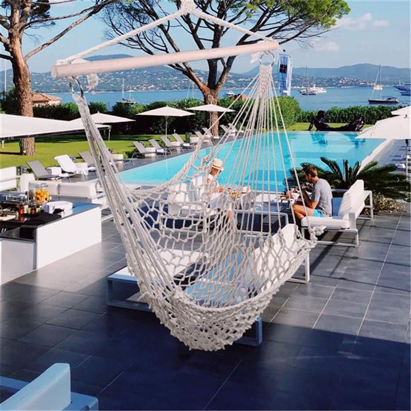 Hammock Swing Chair, Hanging Cotton Rope Macrame Chairs for Outdoor & Indoor, Garden Patio Balcony Living Room Tassels Swing Seat