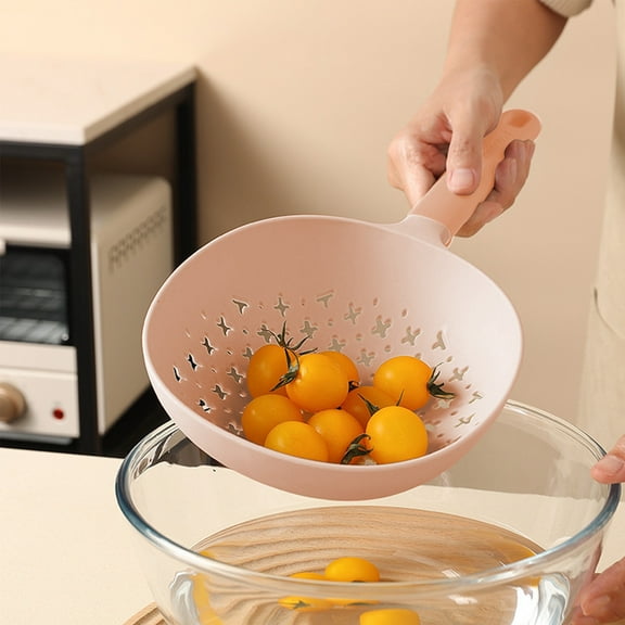 Household Kitchen Plastic Colander with Long Handle for Noodles, Dumplings, Vegetables, and Other Straining Tasks, Available in Green, Orange, and Pink Colors