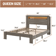 thumbnail image 6 of Yoneston Queen Size Power Outlet Bed Frame with 2-Tier Wood Storage Headboard, Metal Platform Bed Frame with LED Light and Side Bookshelves, Dark Gray, 6 of 6