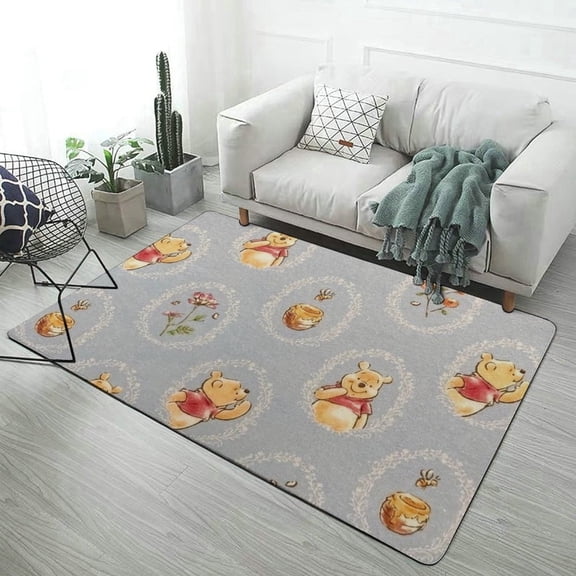 Cartoon Bear Carpet for Living Room Fashion Pattern Coral Velvet Floor Mat Non-Slip Soft Yoga Area Rugs 40x60inch