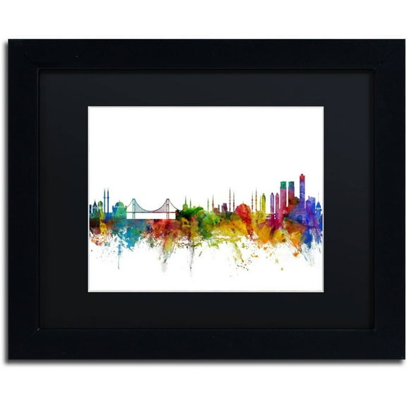 Trademark Fine Art "Istanbul Turkey Skyline II" Canvas Art by Michael Tompsett Black Matte, Black Frame