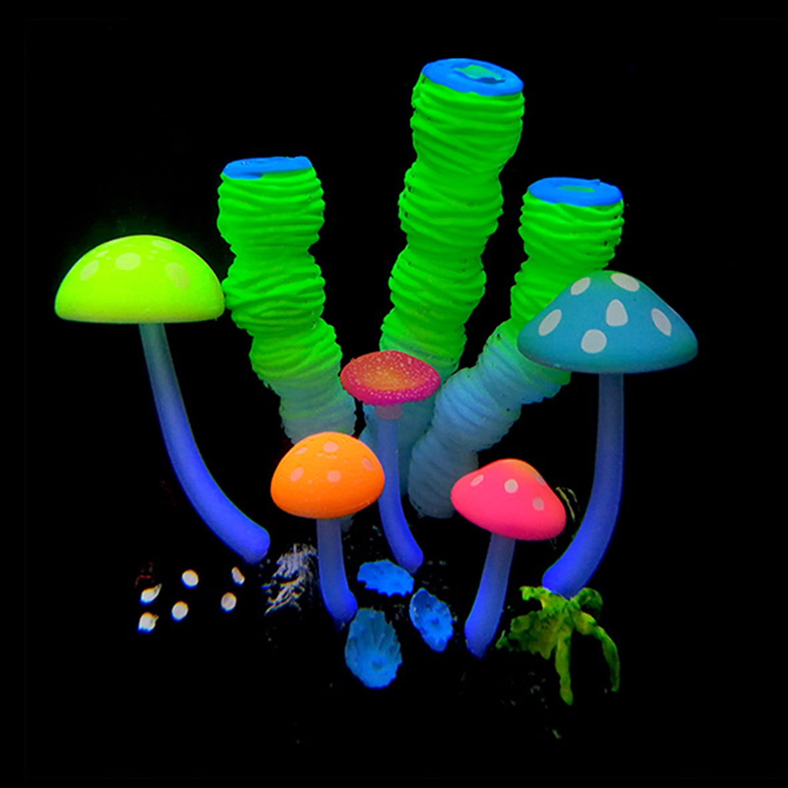 Walbest Glowing Effect Artificial Mushroom Finger Coral Aquarium Plant Decor Ornament Decoration for Fish Tank Landscape