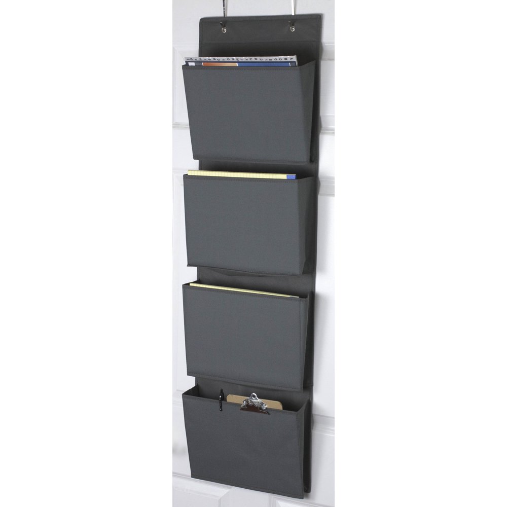Home Basics 600D Polyester over The Door Hanging File Organizer, Black