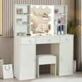 thumbnail image 2 of Caulitar Modern Vanity Table with Chair and Lighted Mirror, 3 Color Modes Makeup Table for Bedroom, White, 2 of 9