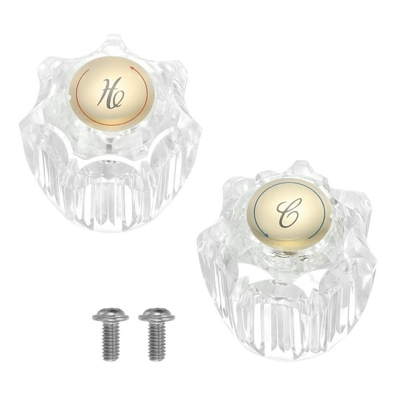 Uxcell Bathroom Faucet Knobs Replacement 2 Pcs Acrylic Hot and Cold Knob Handle Kit Cabinet Knob Clear