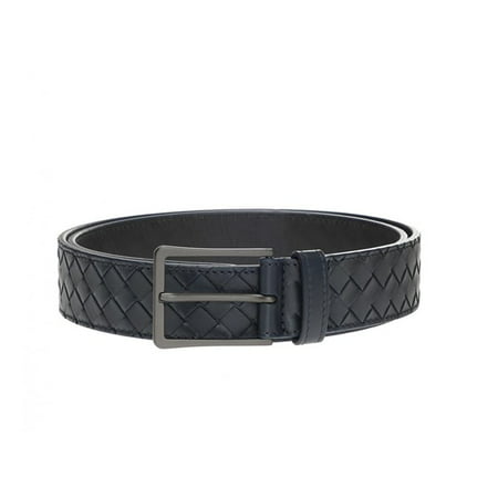 Bottega Veneta Men's Navy Woven Leather Belt, Size 115 CM