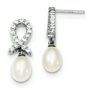 Sterling Silver Rhodium-plated CZ & White FW Cultured Pearl Earrings QE2974