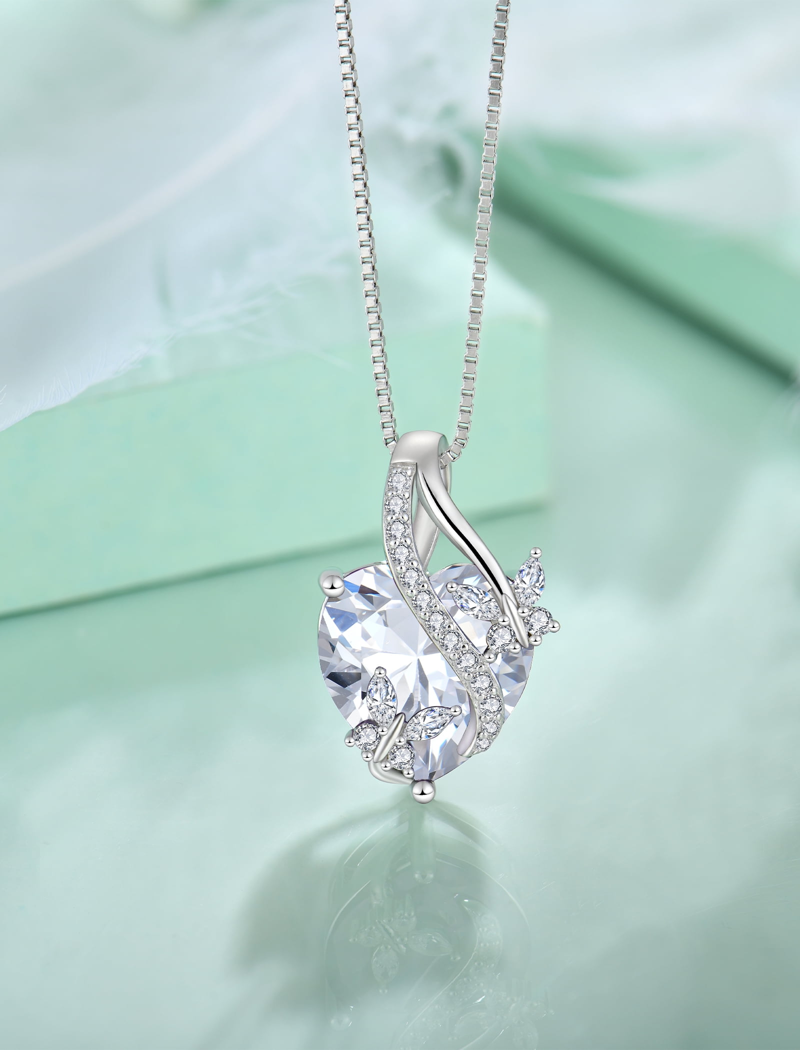 VESITIM Infinite Heart Pendant Sterling Silver Butterfly Necklace for Women Jewelry Gift with Birthstone April Cubic Zirconia