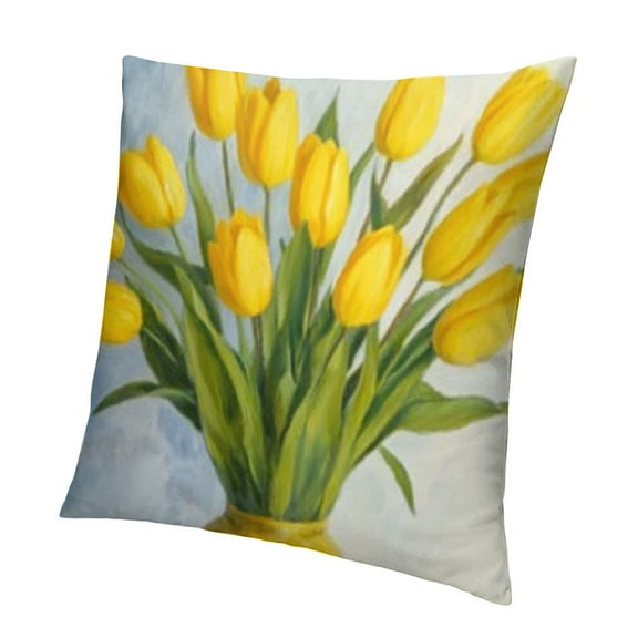 Floral Pillow Covers, Spring Yellow Tulip Square