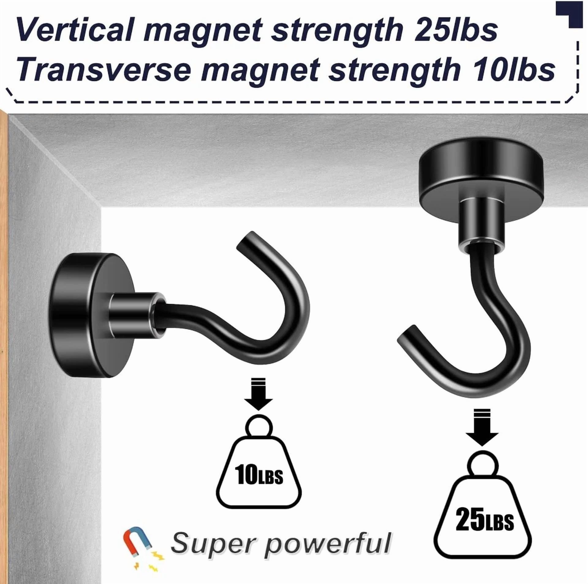 CRESTIN- 6 Pack Magnetic Hooks 25 Lbs Strong Neodymium For Hanging And Grill Fridge Black