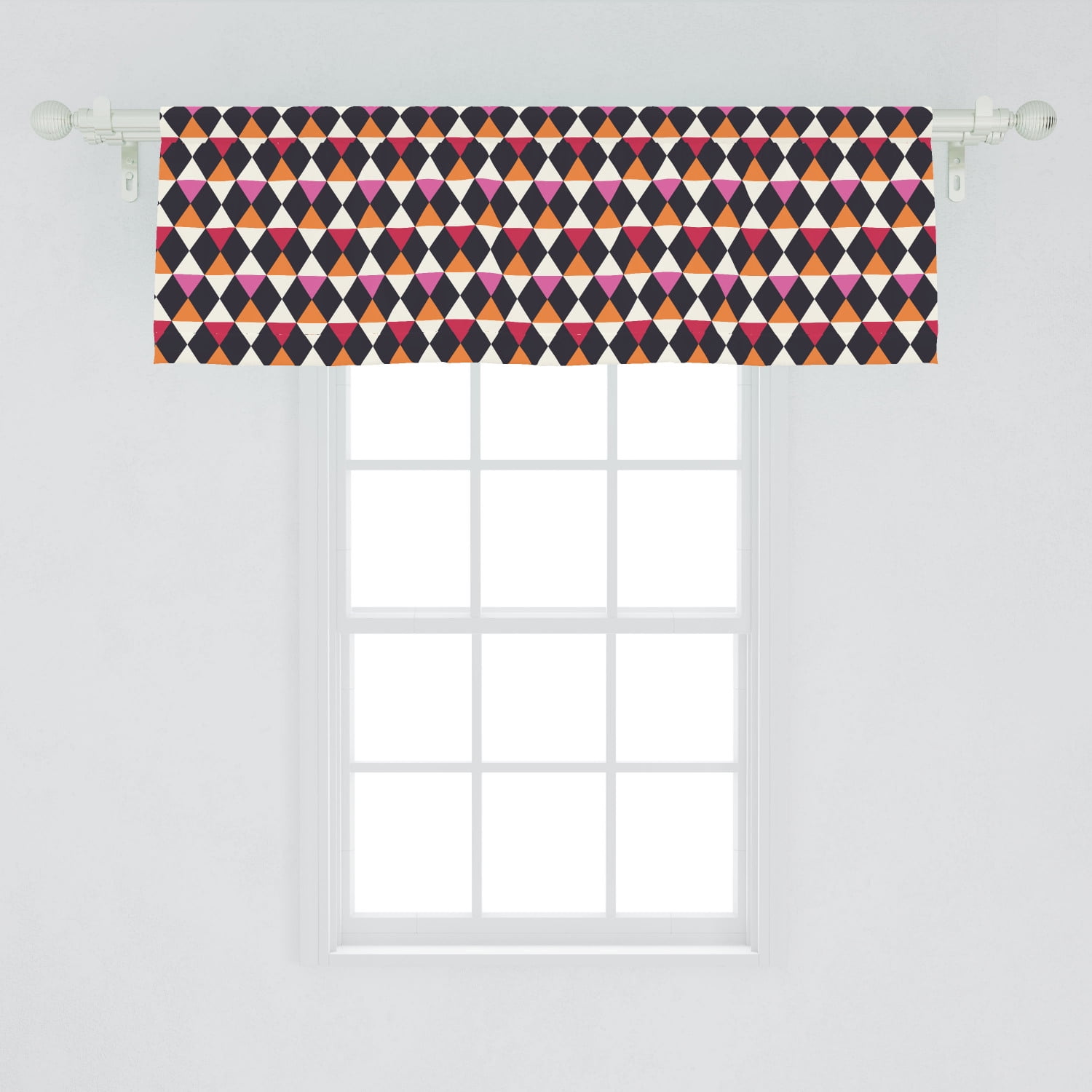 Geometric Window Valance, Rhombus Shapes with Vintage Inspired Palette