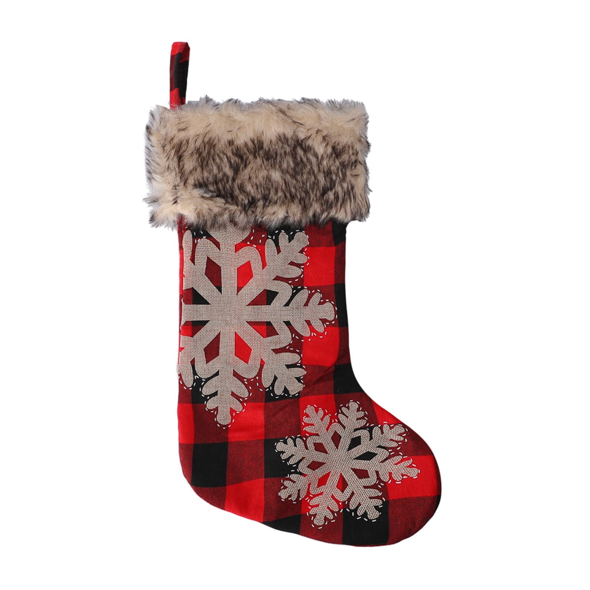 BOPORO Christmas Stockings - 4 Pack 18" Big Christmas Stocking Stuffers Snowflake Santa Snowman Reindeer Burlap Socks with Plush Cuff Gift Candy Socks for Family Holiday Christmas Party Decorations