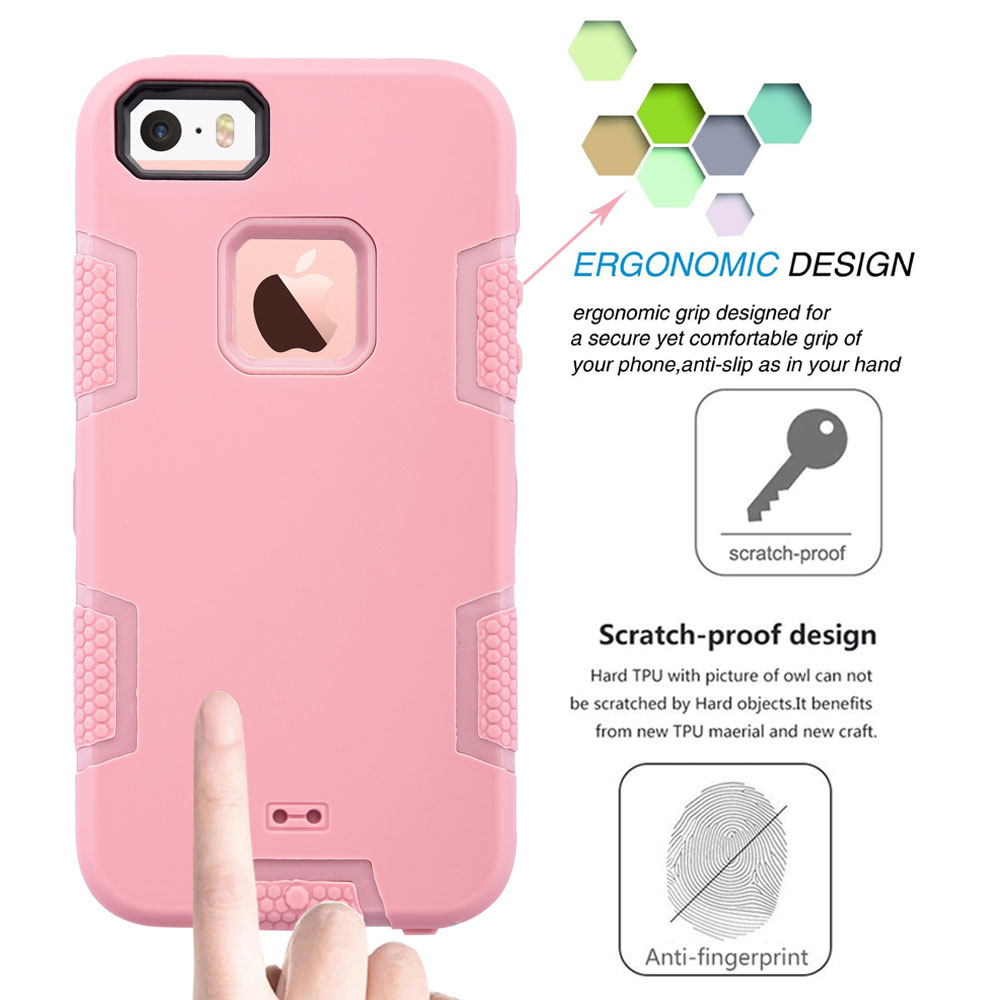 ULAK iPhone SE Case 2016,iPhone 5S 5 Case for Kids,Heavy Duty Shockproof Sport Rugged Phone Case for Apple iPhone 5 5S SE 1st Generation, not fit iPhone SE 2nd Gen 2020, Pink - image 3 of 7
