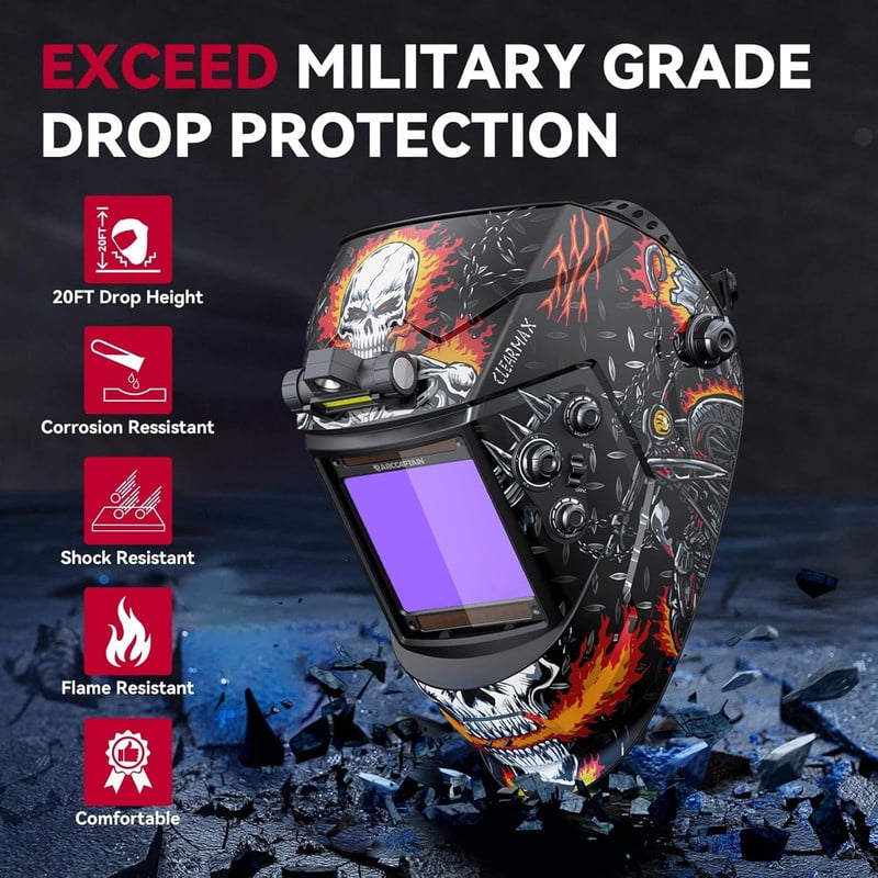 ARCCAPTAIN Auto Darkening Welding Helmet - Large 3.94"x3.66" True Color View | Emergency Light & Solar Power | 4 Arc Sensors | Wide Shade 4-13 | For MIG, TIG, Stick, Plasma Cut