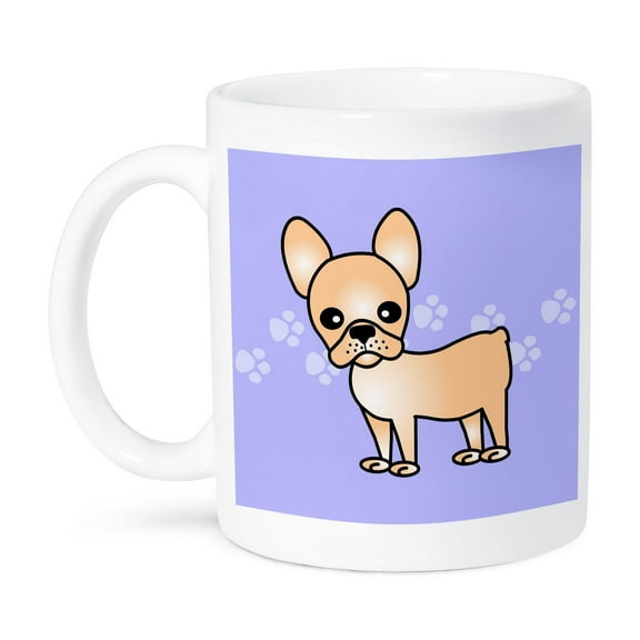 3dRose, Cute Cream French Bulldog Blue with Pawprints, 15oz Mug