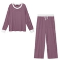 thumbnail image 6 of Fantaslook Color Block Pajamas for Women Crew Neck Tops Long Loungewear Pants Spliced 2 Piece Outfits Sets with Pockets, 6 of 10