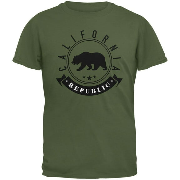 California Republic Banner Military Green Adult T-Shirt - Small