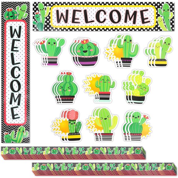 40-Pieces Set Classroom Decoration with Welcome Banner, Cutouts, Borders, Cactus Themed