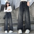 thumbnail image 4 of kpoplk Girls Baggy Jeans Streetwear Denim Cargo Pants Kids Distressed Elastic High Waist Wide Leg Clothes Multiple Pockets(Blue,12-14 Y), 4 of 9