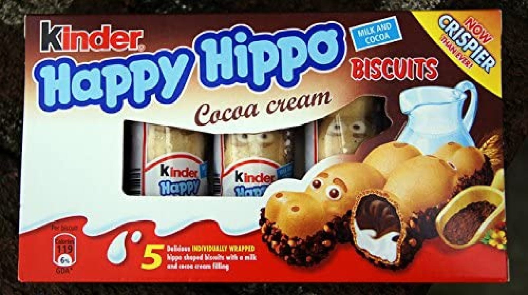Kinder Happy Hippo COCOA CREAM Biscuits 5 count boxes PACK OF 10