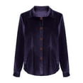 thumbnail image 4 of XAOFW Women's Blouses Solid Color Long Sleeve Lapel Velvet Casual Button Down Cardigan Shirt Club Party Comfortable Stylish Tops, 4 of 5