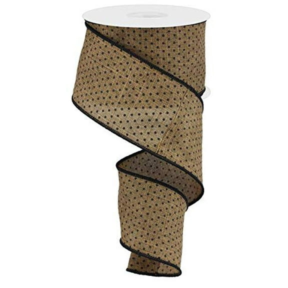 Beige with Black Swiss Polka Dots Wired Ribbon, 2.5" x 10 Yards