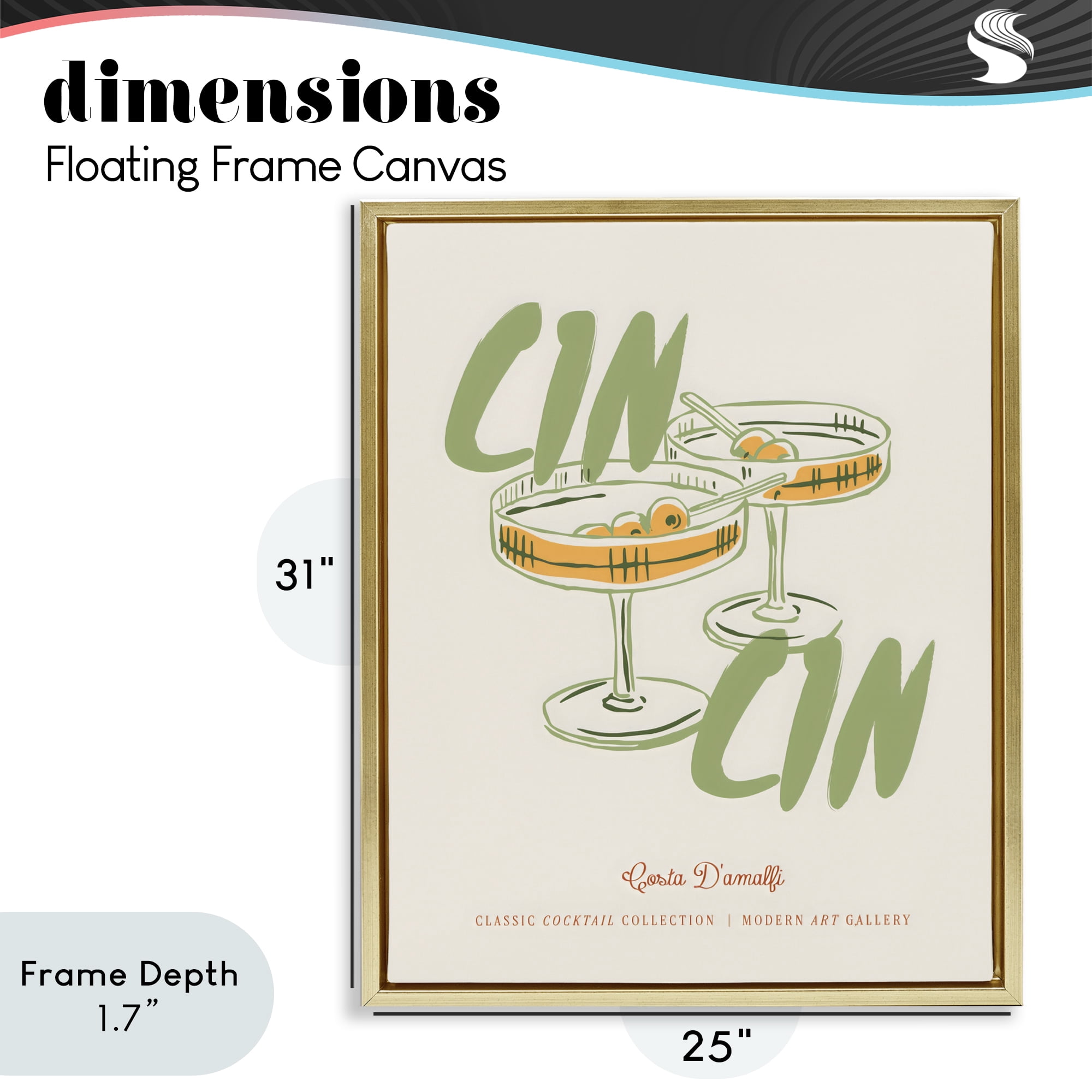 Stupell Industries Cin Cin Amalfi Cocktail Gold Framed Floater Canvas Wall Art, design by The Prints Vibe