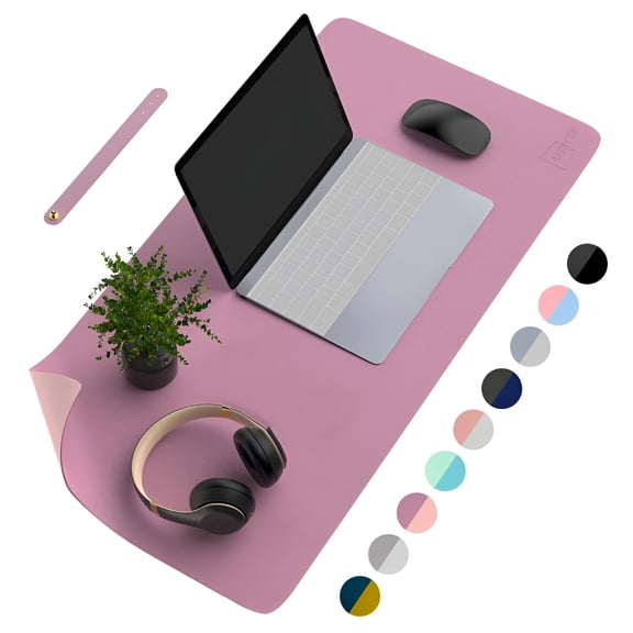 LAMIRO Desk Pad Desk Protector Mat - Dual Side PU Leather Desk Mat Large Mouse Pad,Writing Mat Waterproof Desk Cover Organizers Office Home Table Gaming Decor Purple/Pink 23.6" x 13.8"