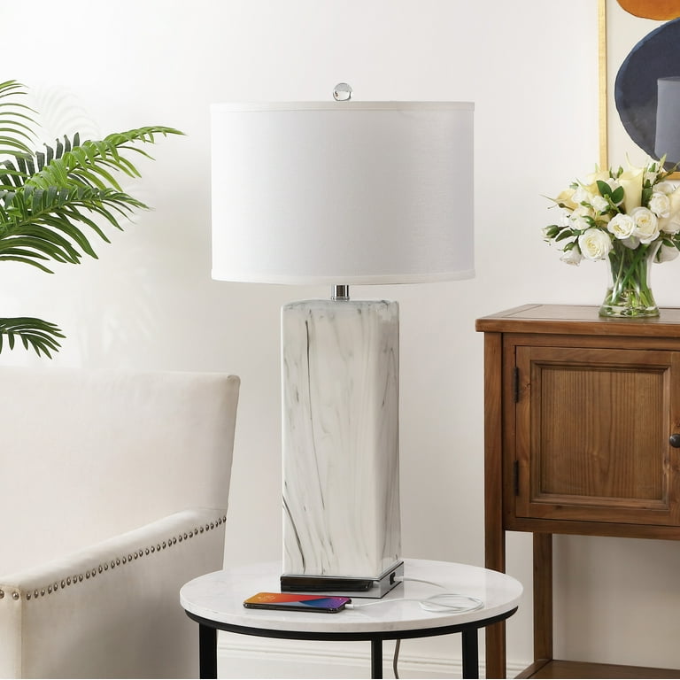 SAFAVIEH Olympia 29 in. Mid-century Clear Ceramic USB Port Table