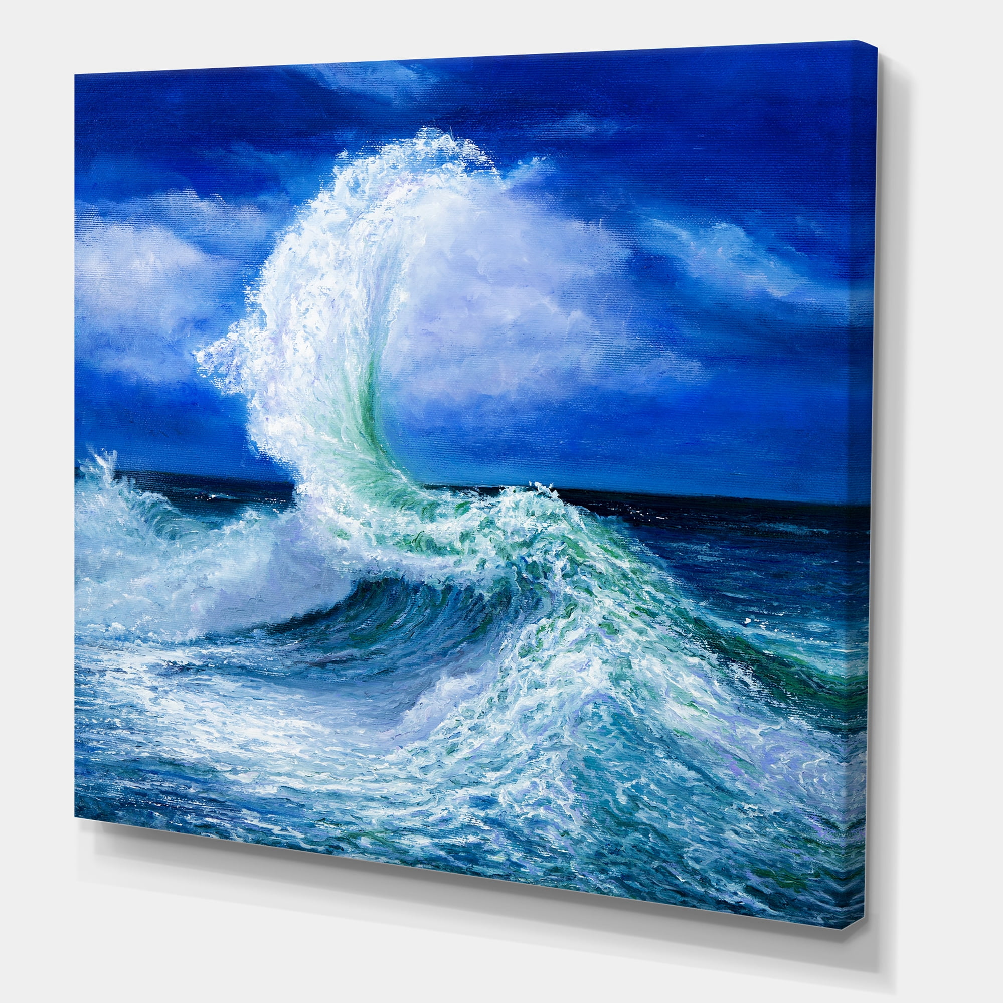 Designart ' Waves Breaking During Wild Blue Ocean Tide ' Nautical & Coastal Canvas Wall Art Print