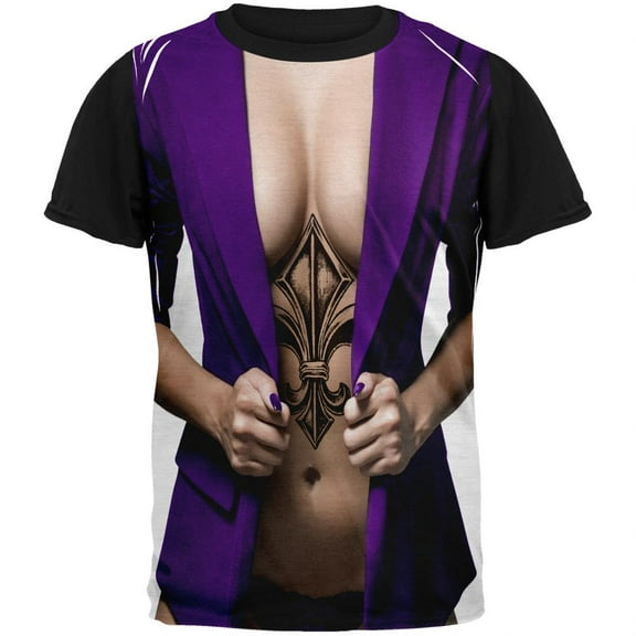 Mardi Gras Cajun Girl Tease Adult Black Back T-Shirt - Large