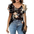 thumbnail image 3 of Blusa de manga con volantes Zhivalor Cuello en V Doble capa holgada Flor negra XXL, 3 of 5