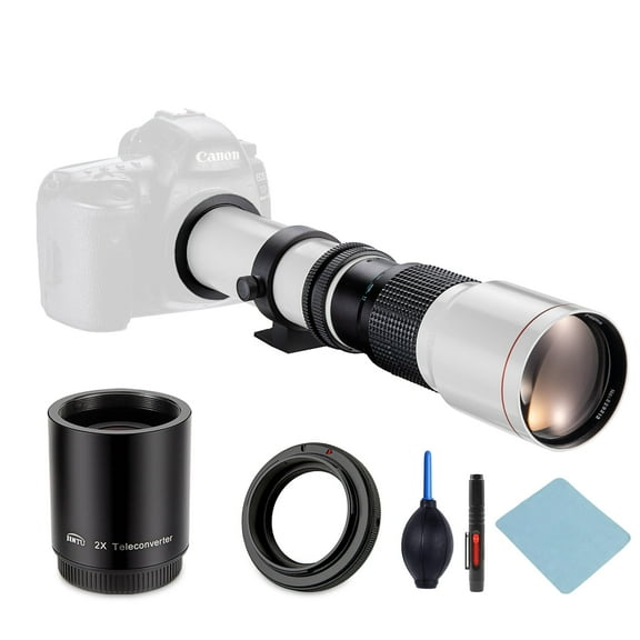 JINTU 500-1000mm Manual Telephoto Lens Kit for Canon EF, EF-S SLR DSLR Cameras, White, 1