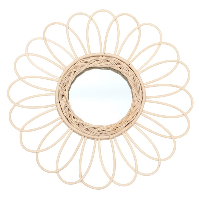 IFANLANDOR 1Set Rattan Boho Wall Decor Hanging Mirror Home Decoration 38x38x1in