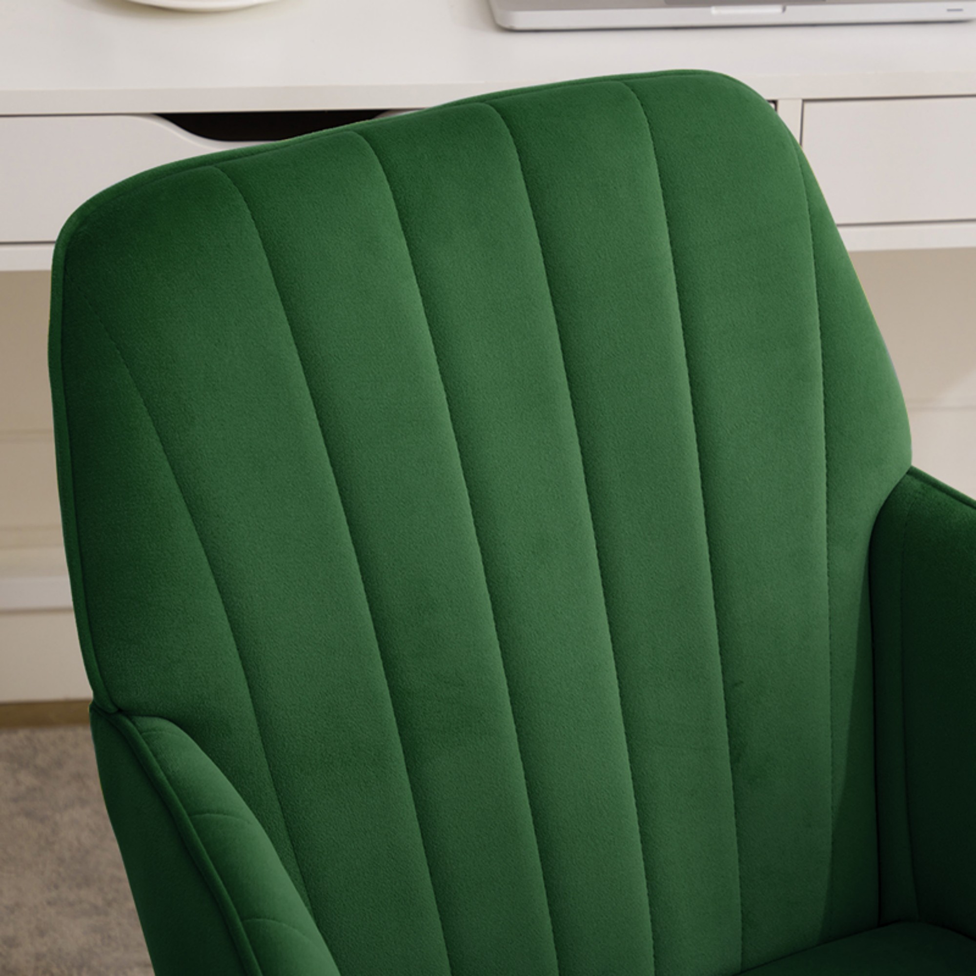 Modern Arm Chair,Adjustable Office Desk Chair with Wheels,Swivel Vanity Chair,Green
