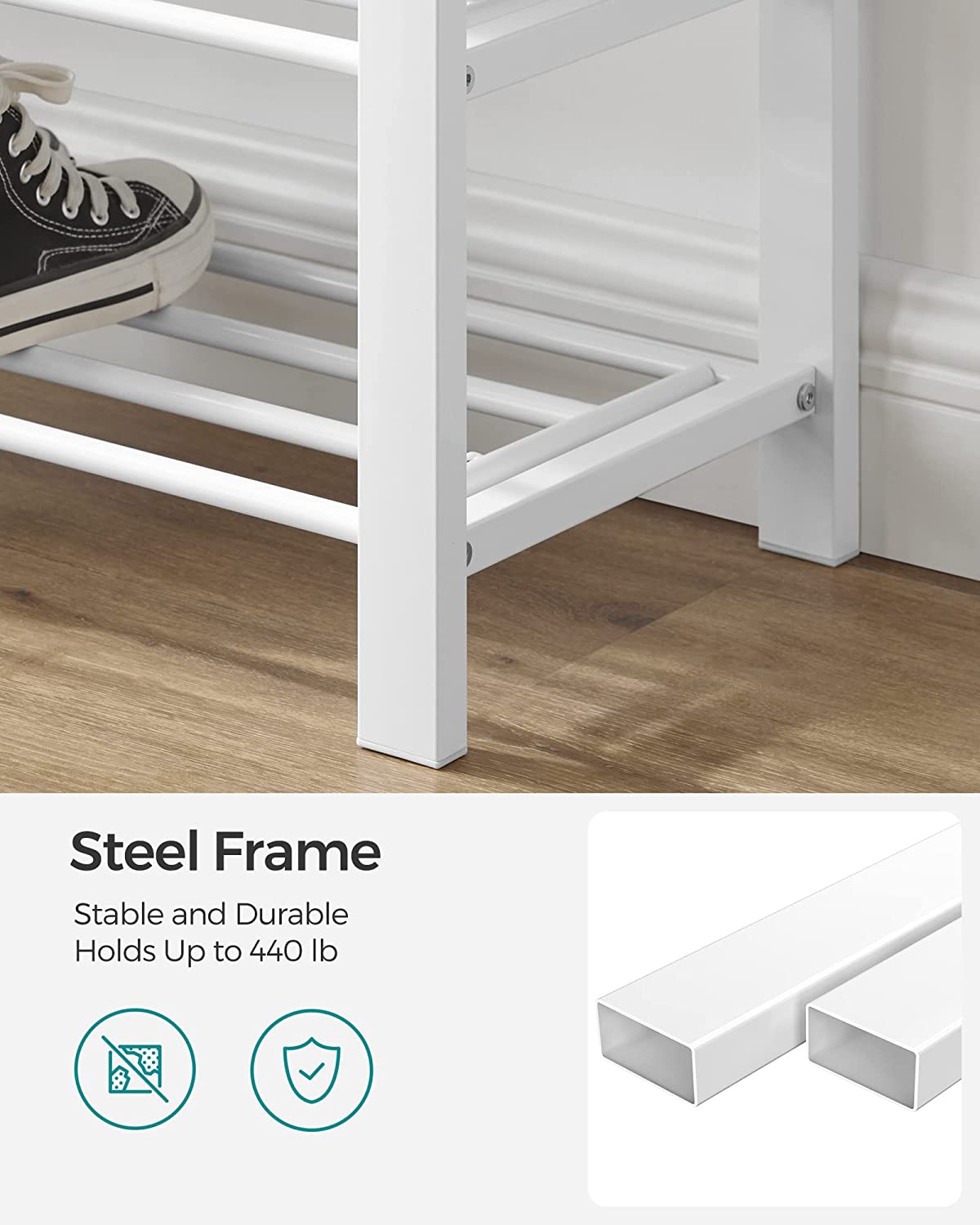 Songmics Shoe Storage Bench with Cushion, White and Gray photo 5