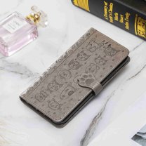Dteck Samsung Galaxy Z Fold 3 Case, PU Leather Phone Case Cute Pattern Embossed Wallet Flip Shockproof Protective with Stand Card Holder Cover, Gray