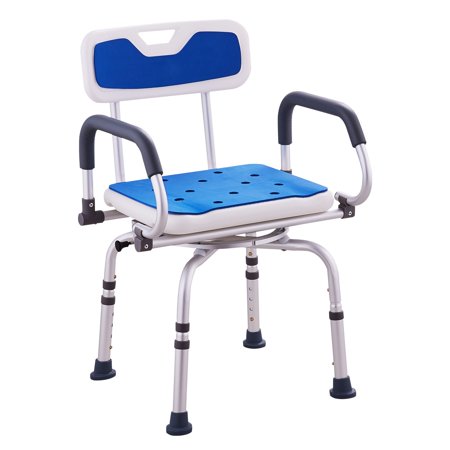 360 Degree Swivel Shower Chair with Pivoting Arms, Adjustable Rotating Shower Seat for Seniors and Disabled, 400 lbs Capacity
