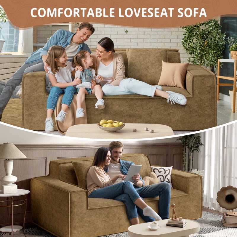 Hawsaiy 75" Pet-Friendly Cat-Scratch Fabric Loveseat Sofa with Wide Armrests & Removable Pillows, No Assembly Foam Couch, Vacuum Packed, High-Density Support, Brown
