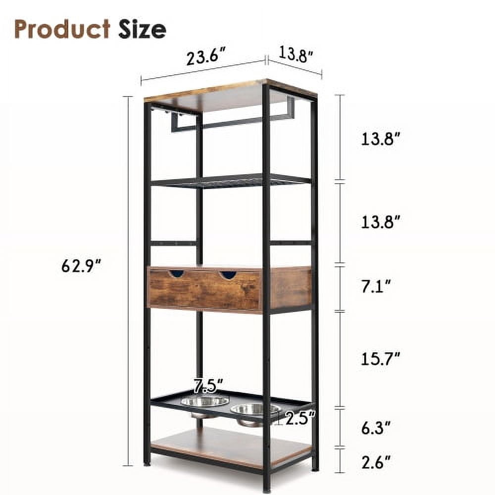Enyopro Adjustable Height Dog Feeding Station with Storage Cabinet, Elevated Pet Feeder with 2 Stainless Steel Bowls, Side Hooks, and Anti-Tip Design, Black