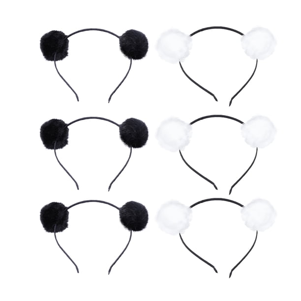 EeaseMX 6 diademas con pompones para niñas y mujeres (negro/blanco)