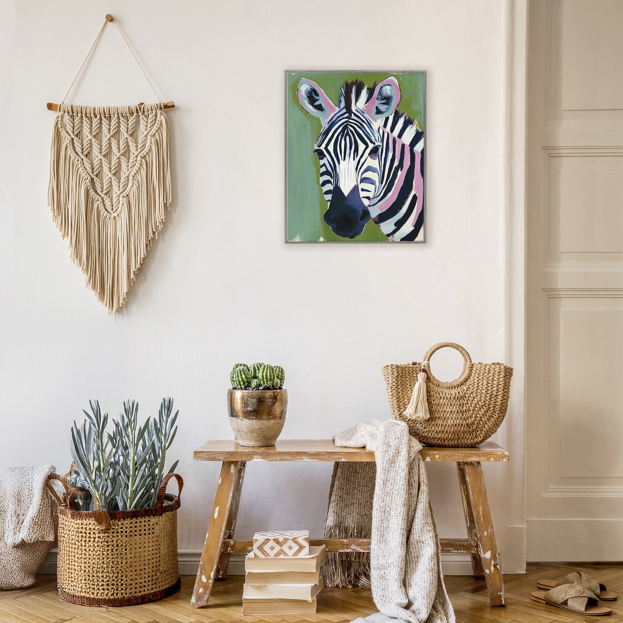 Stupell Industries Funky Zebra over Green Gray Framed Giclee Art, design by The Prints Vibe