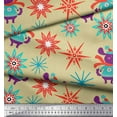 thumbnail image 2 of Soimoi Beige Cotton Poplin Fabric Snowflake & Pig Kids Print Fabric by the Yard 56 Inch Wide, 2 of 3