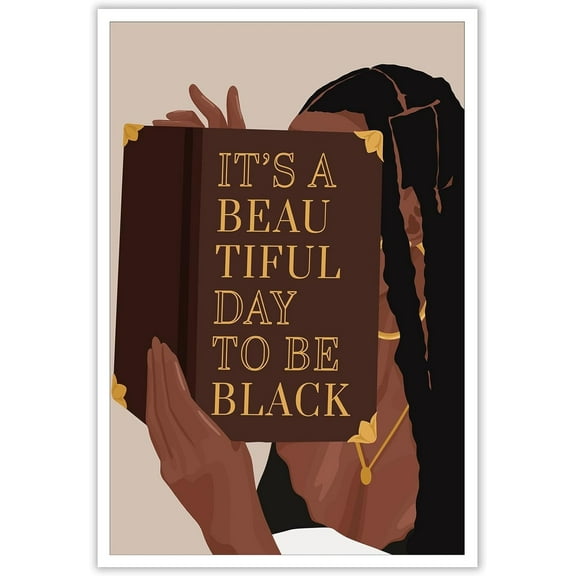 Aaheei Vintage Style Canvas Wall Art Black Girl Reading A Book Poster It'S A Beautiful Day To Be Black Female Portrait Prints Painting Boho Wall Decor For Living Room Bedroom