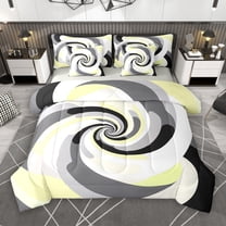 Manfei Chic Stripes Ombre 7-Piece Bedding Comforter Set, Yellow Abstract Spiral Art King Bedding Sets, Teens Kids Adult Men Women Reversible Bed Sheets, Lightweight Room Decor