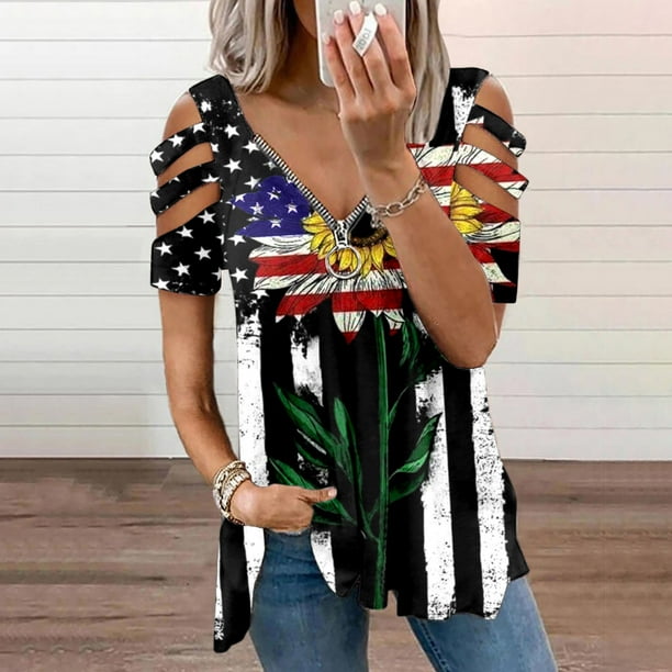 Betiyuaoe Plus Size Tops for Women Casual T shirt Summer Zip Half