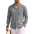thumbnail image 2 of Men's Cotton Linen Shirts Casual Button Down Long Sleeve Shirt Solid Spread Collar Shirts with Chest Pocket L, 2 of 8