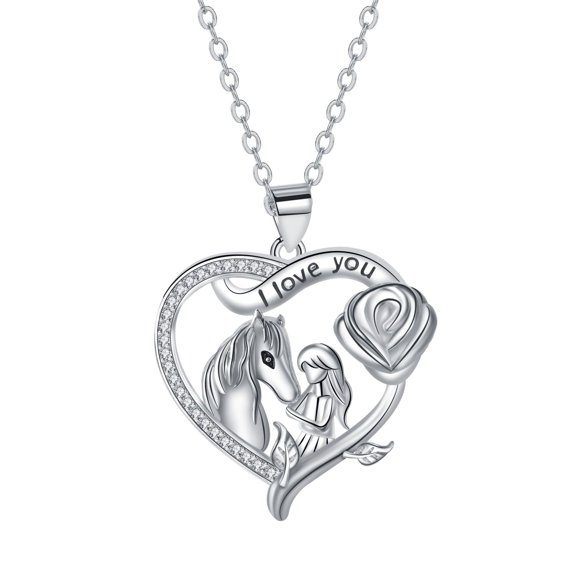 Horse Necklace for Women Horse Pendant Necklace Heart Equestrian Mothers Day Gifts
