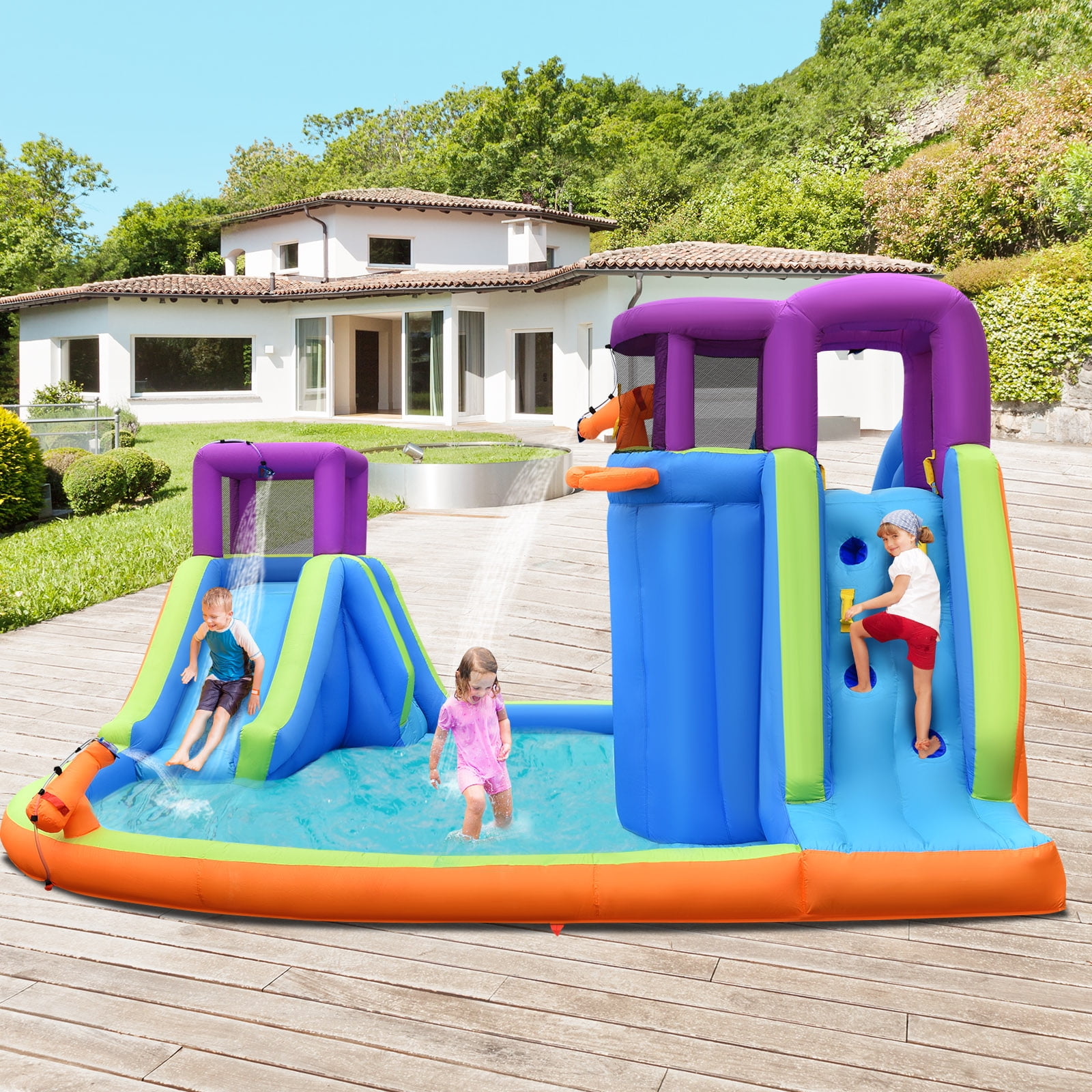 Infans Bountech 6 in 1 Inflatable Dual Slide Water Park Climbing Bouncer W/ 950W Blower