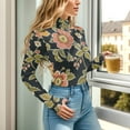 thumbnail image 5 of Flowers and Leaves Women's Mock Turtle Neck Long Sleeve Tops Bodysuit Jumpsuit One Piece Leotards Shirt, 5 of 8